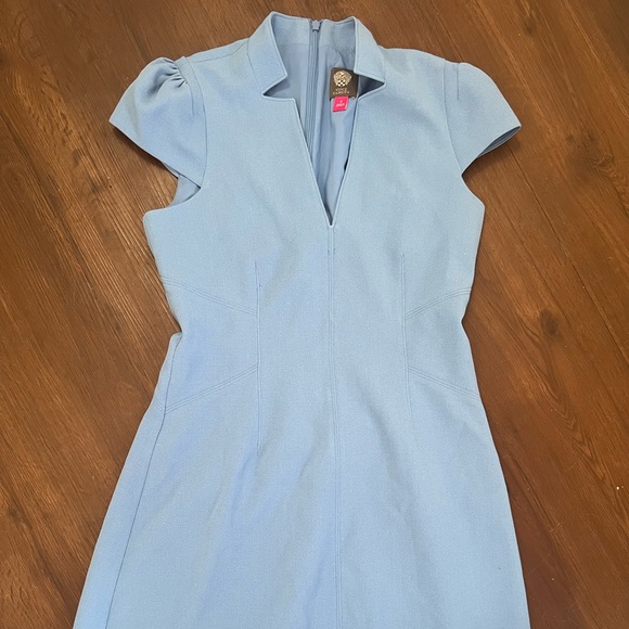 Vince Camuto Size 4 Women's Notch Collar Crepe A-Line Dress Blue - Picture 4 of 8